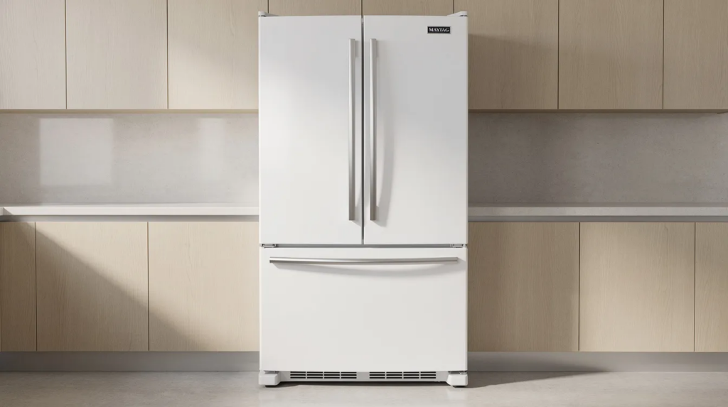 Maytag white fridge with bottom drawer